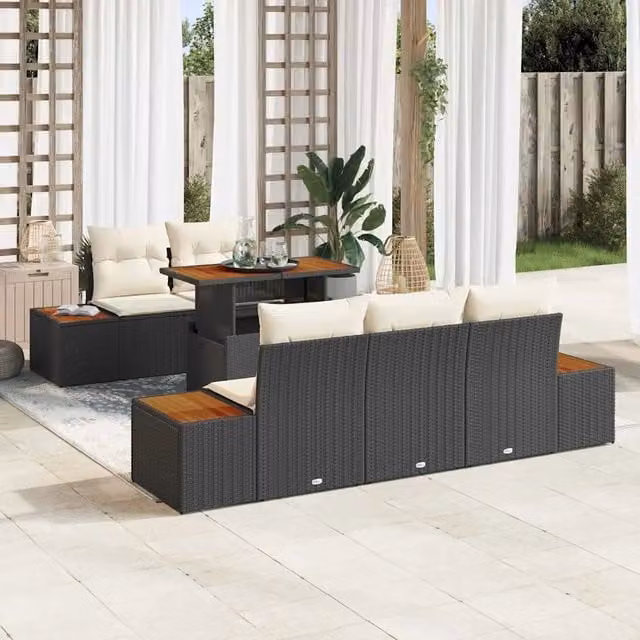 Set Divano da Giardino 6 pz Nero e Beige 3350024