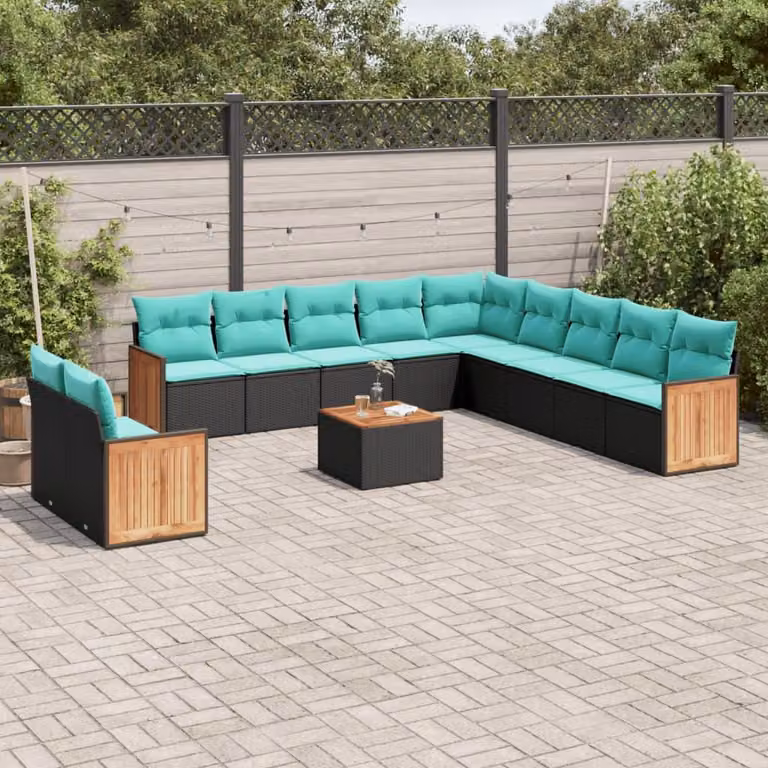 Maison Exclusive - Set da giardino 12 pezzi con cuscini, polyrattan nero