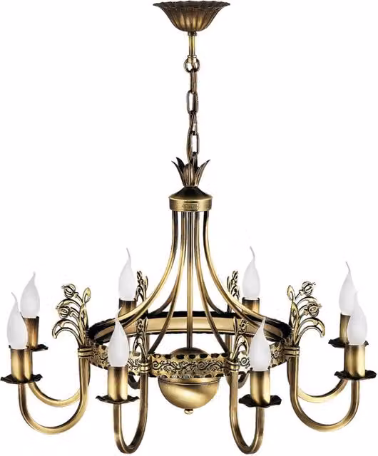 Lampadario retro KORONA Jupiter ottone 8xE14 patinato