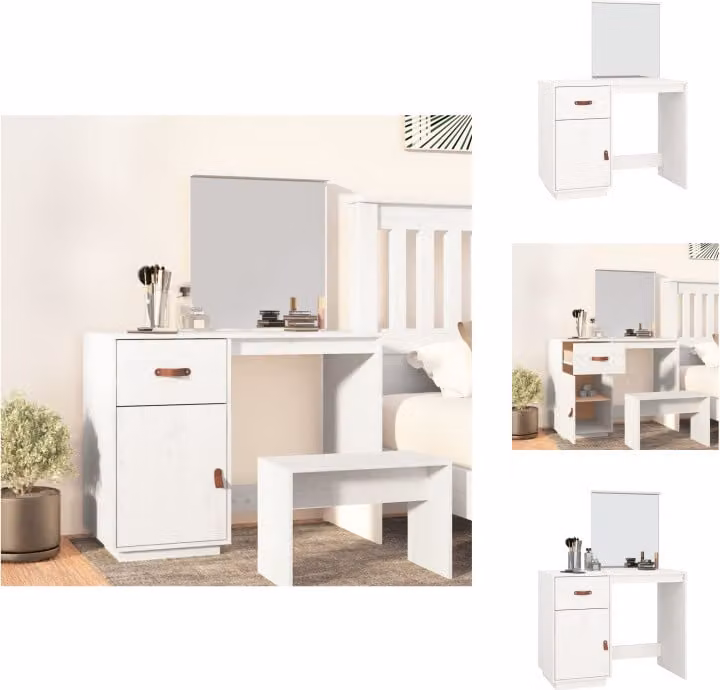 vidaXL Tavolino da toilette bianco 95x50x134 cm in legno di pino massiccio - Tavolini da toilette