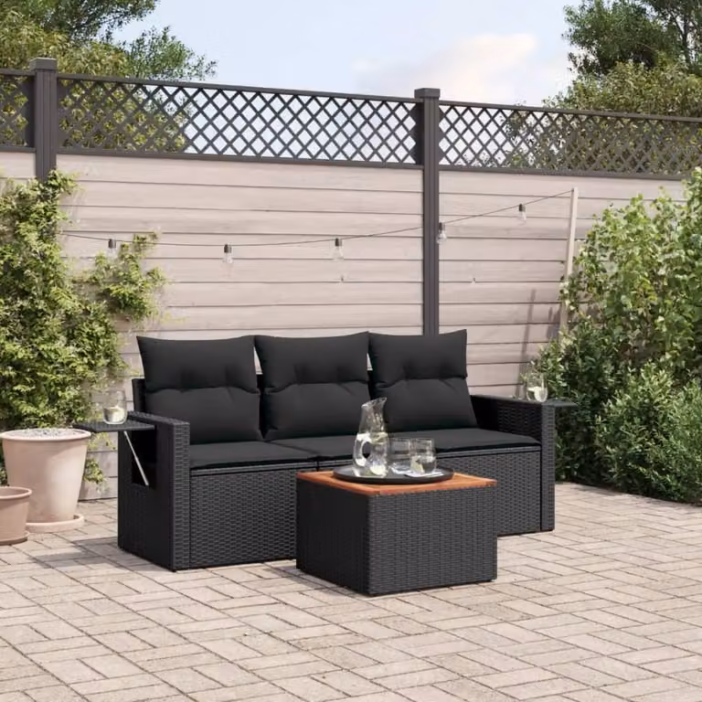 Maison Exclusive - Set Divani da Giardino 4 pz con Cuscini Nero in Polyrattan