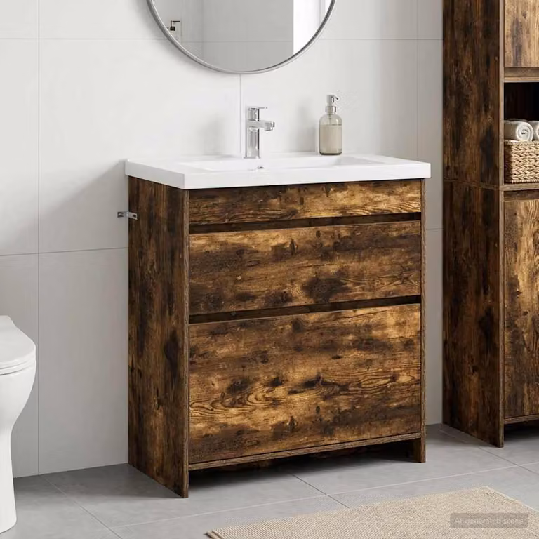 Mobiletto da Bagno Sotto Lavabo Moderno vidaXL in Rovere Fumo Marrone L: 78,5 cm, P: 37,5 cm, H: 81 cm