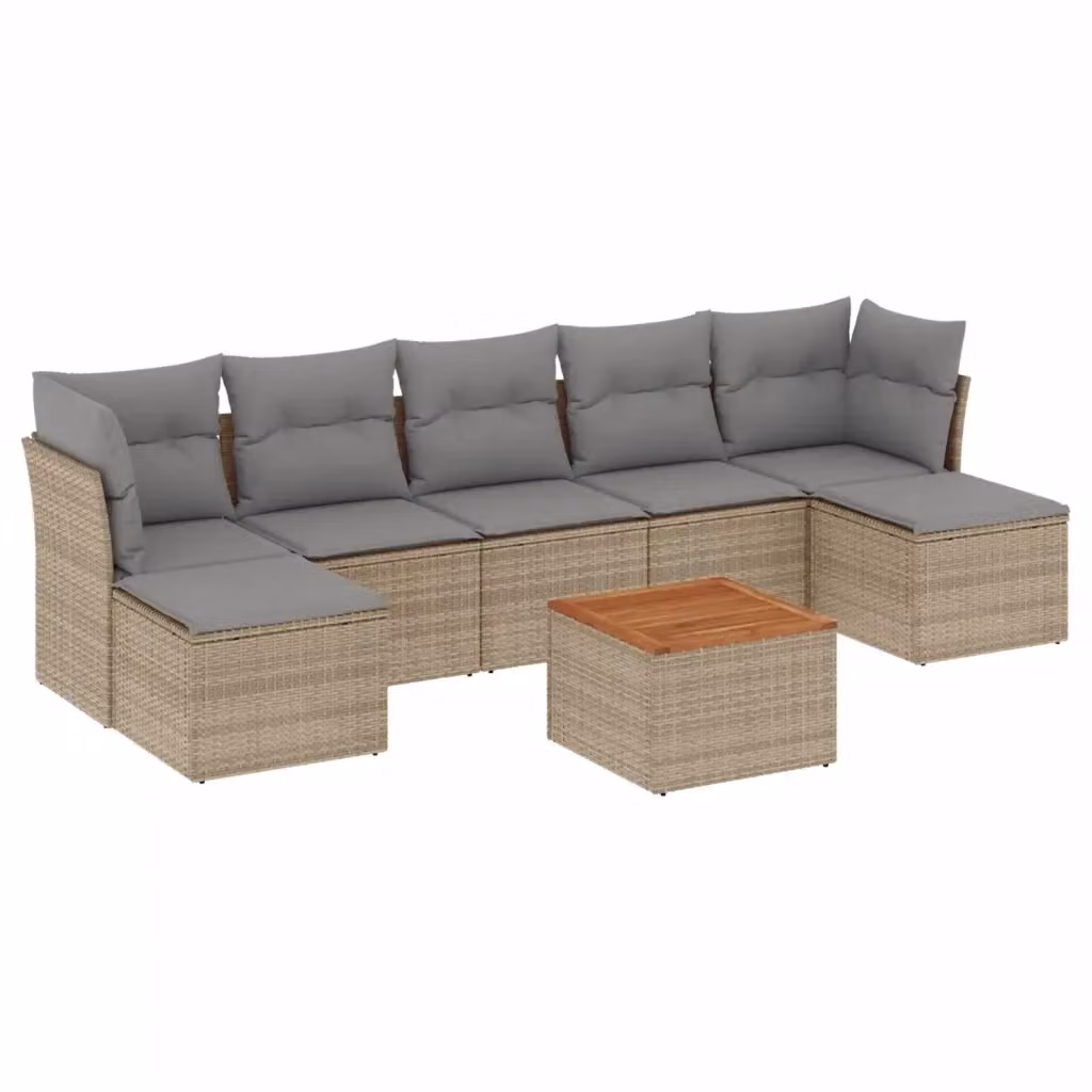 vidaXL Set Divano da Giardino 8 pz a Forma di L in Polyrattan con Cuscini Beige e Tavolino da Esterno – 2