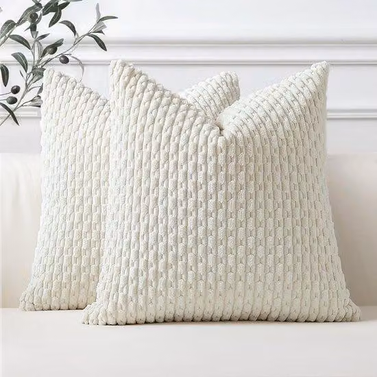 Set Sungeek di 2 fodere per cuscini in velluto a coste, fodere decorative, morbide, cuscini decorativi, cuscini da divano, fodere decorative in stile boho, fodere per divano, camera da letto, soggiorno (bianco crema, 45 x 45 cm)