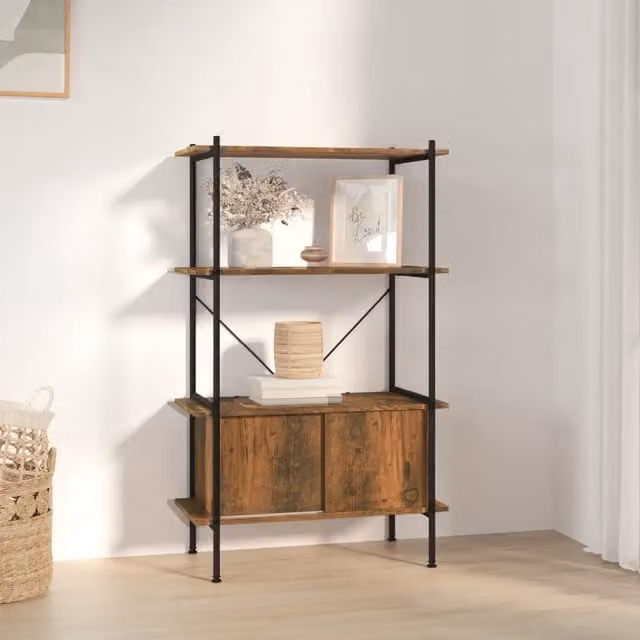 Scaffalatura industriale vidaXL a 4 livelli in metallo e legno, colore nero e marrone, L 80 cm x P 40 cm x H 130 cm – 1