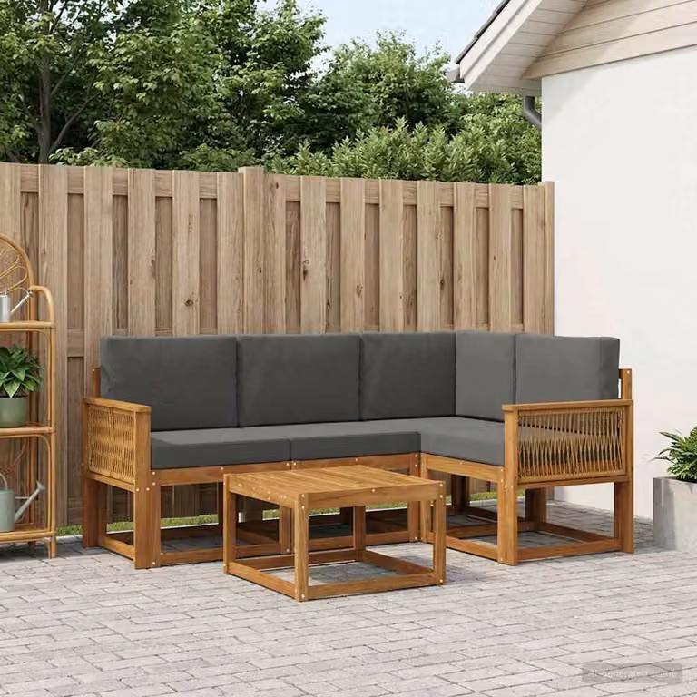 Set di divani da esterno vidaXL a forma di L con tavolo da caffè, in legno di acacia e tessuto beige e antracite