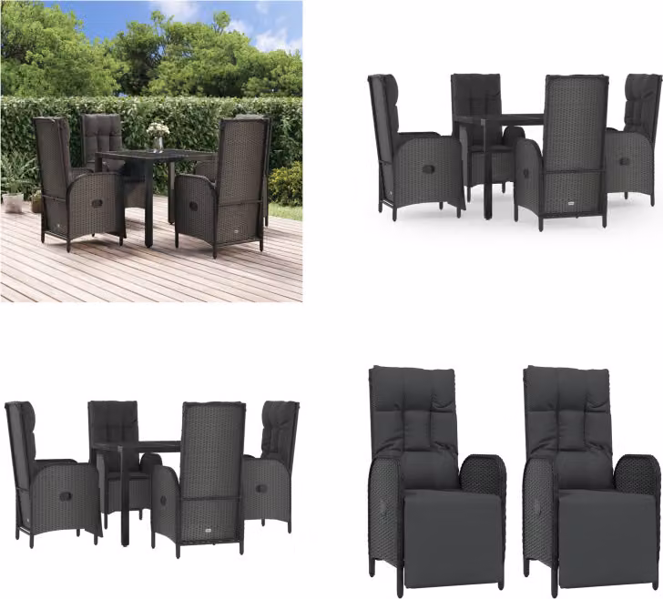 vidaXL Set da pranzo da giardino 5 pezzi con cuscini in poly rattan nero - Set da pranzo da giardino - Set da pranzo da giardino - Set da pranzo da terrazza