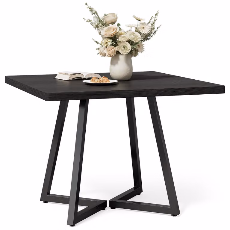 LITTLE TREE 80 cm: tavolino da pranzo per 4 persone, tavolino da pranzo per spazi ridotti, tavolini da pranzo, tavolino da cucina in legno nero con gambe in metallo