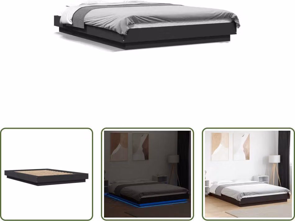 The Living Store Giroletto con LED nero 120x190 cm Materiale a base di legno