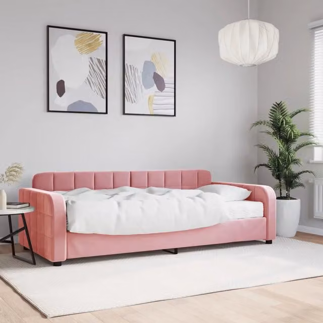 Divano Letto Moderno vidaXL in Velluto Rosa con Materasso in Schiuma L/P: 90 x 200 cm – 1