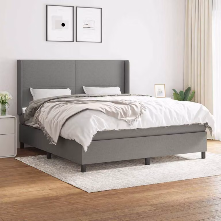 vidaXL Giroletto a Molle Ibrido con Materasso in Tessuto Grigio e Bianco L/P/H: 180 x 200 x 128 cm