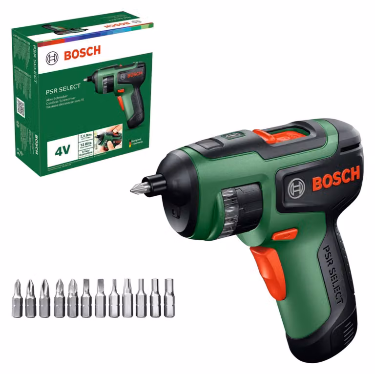 Avvitatore a batteria Bosch PSR Select, con 1 batteria BA 4 V 2 Ah, punte e confezione in cartone