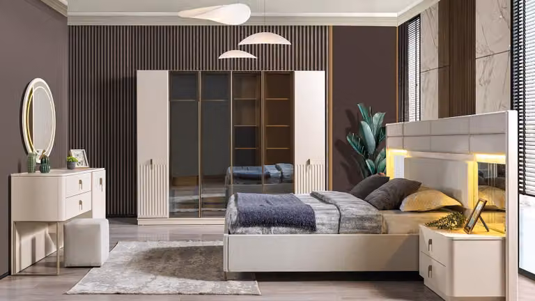 Comodino doppio, armadio, cassettiera, stile moderno, colore bianco, nuovo