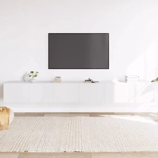 Set di 3 mobili porta TV vidaXL in legno multistrato bianco stile classico da appendere a parete