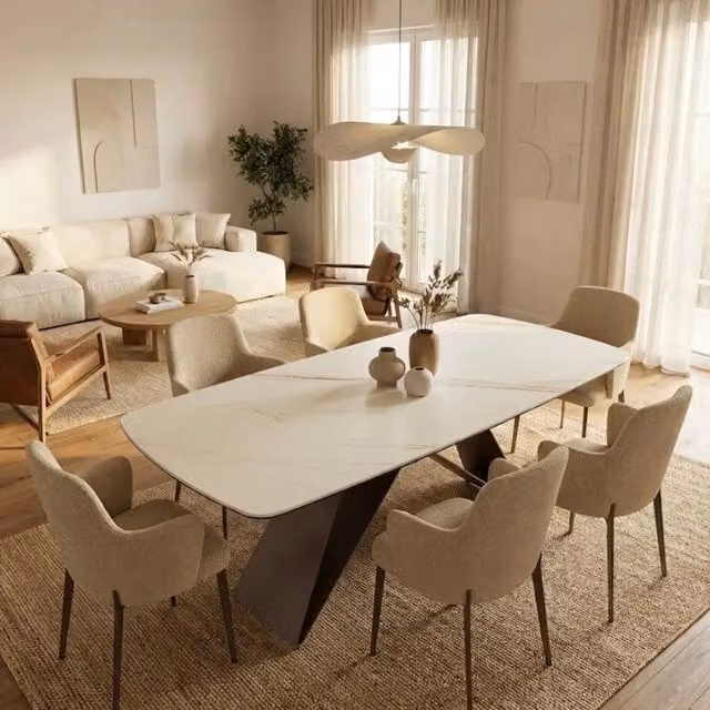 Tavolo da pranzo fisso Orion Duzzle in ceramica effetto marmo calacatta bianco e marrone, design moderno rettangolare, L: 220 cm, P: 110 cm, H: 76 cm – 1