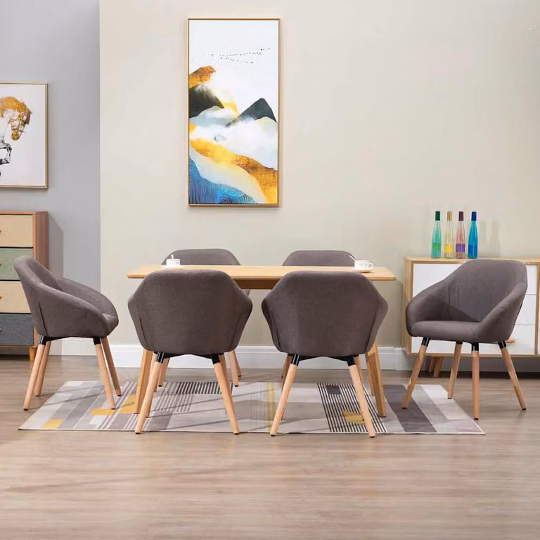 Set di 6 sedie da pranzo vidaXL in tessuto grigio talpa con struttura in legno e metallo per soggiorno e cucina