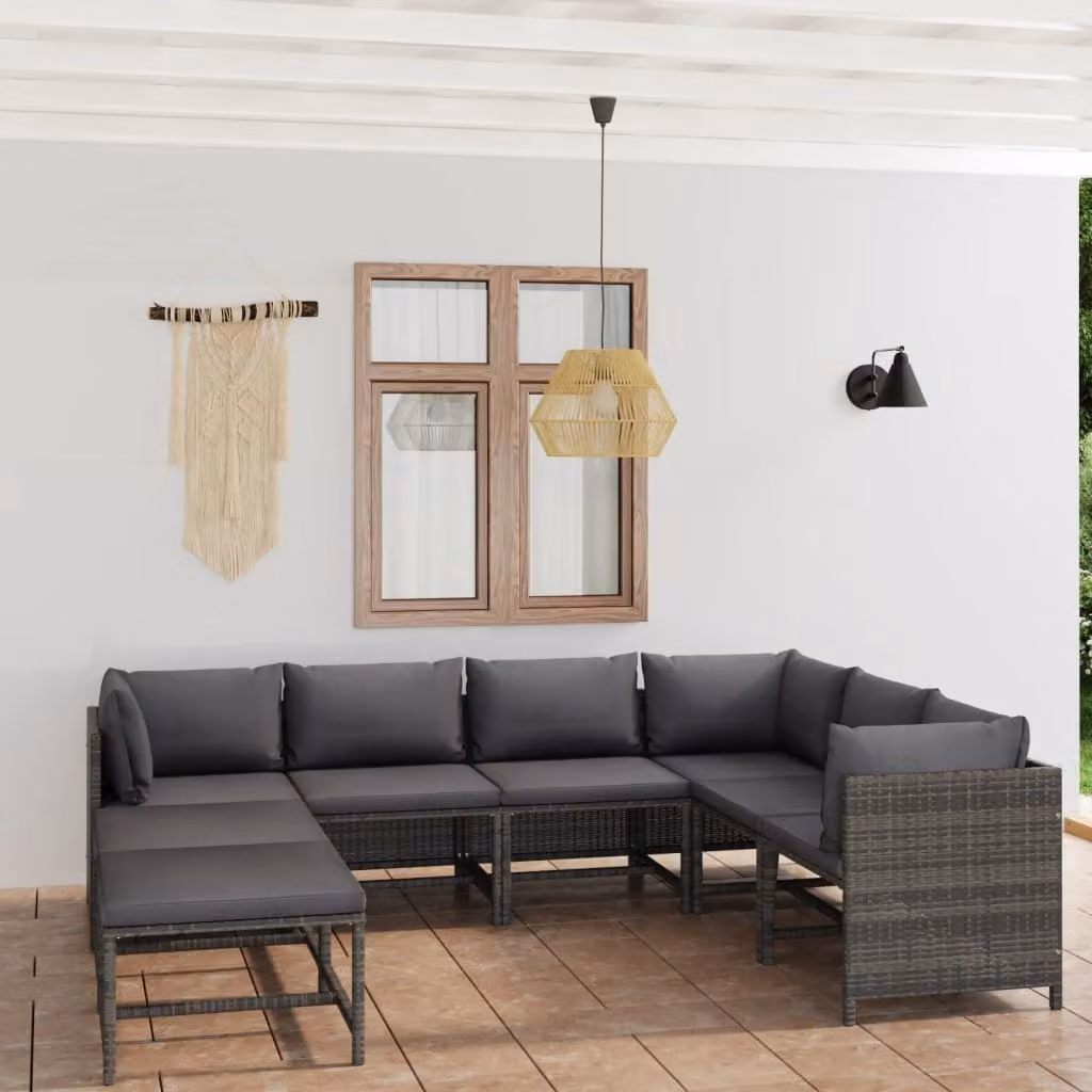 Maison Exclusive - Set da giardino da 8 pezzi con cuscini in polyrattan grigio