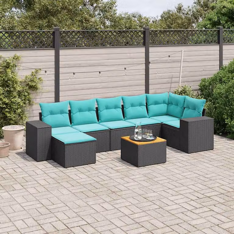 Set da giardino vidaXL in polyrattan nero composto da 8 pezzi con cuscini e tavolino da esterno