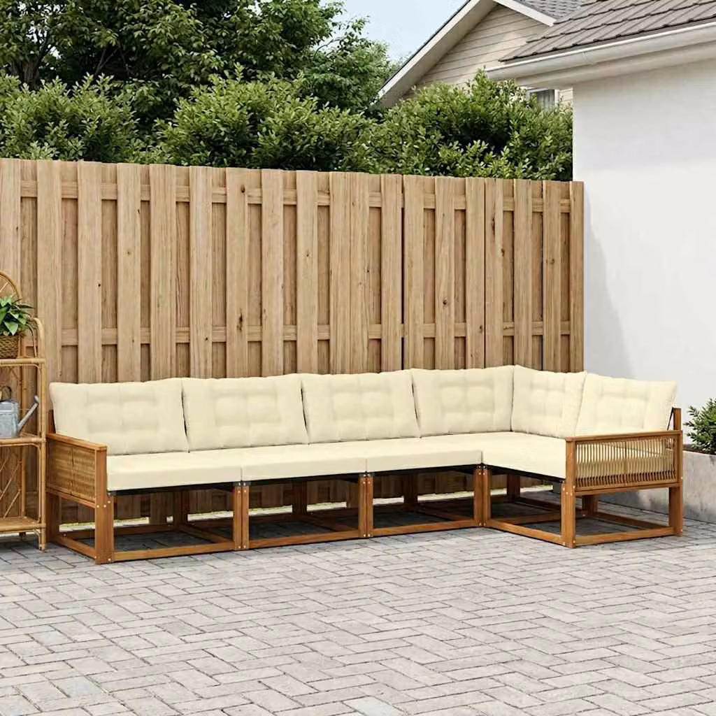 Set di divani da esterno a L vidaXL in legno di acacia con cuscini beige e crema