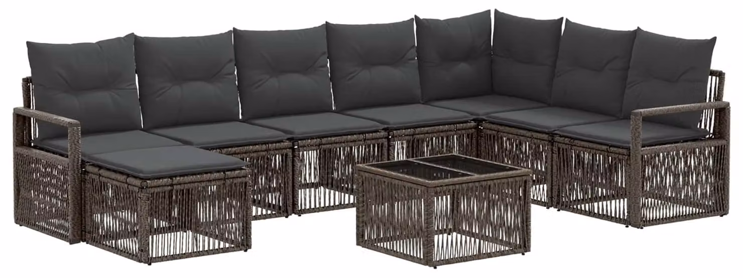 Set Divano da Giardino 9 pcs Grigio polyrattan