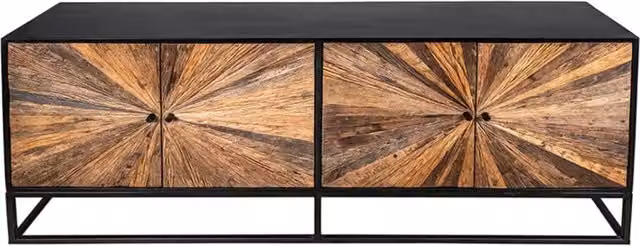Buffet RAOKA Meublorama in legno massiccio di mango e teak con motivo solare scolpito, colore marrone e nero – 1