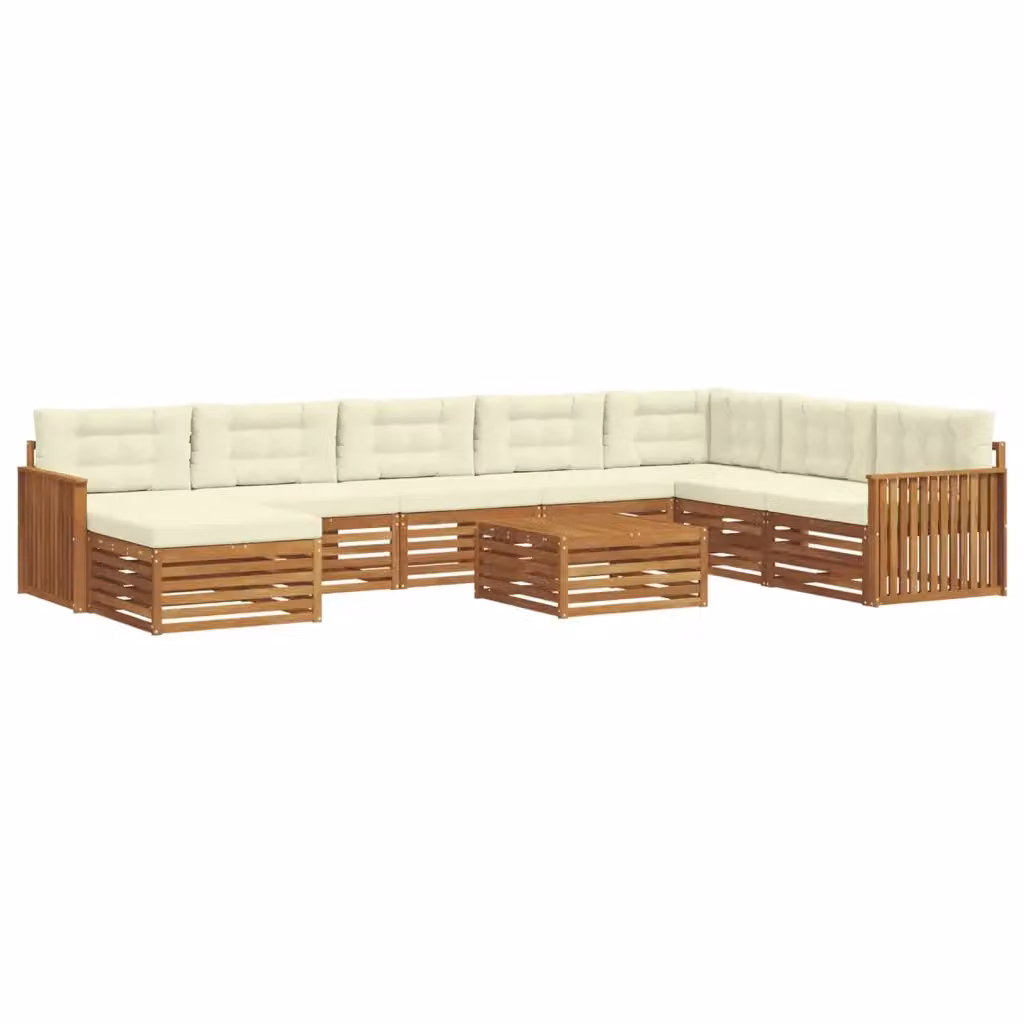 Set di divani da esterno a L vidaXL in legno di acacia con tavolo e pouf, colore marrone e beige – 2