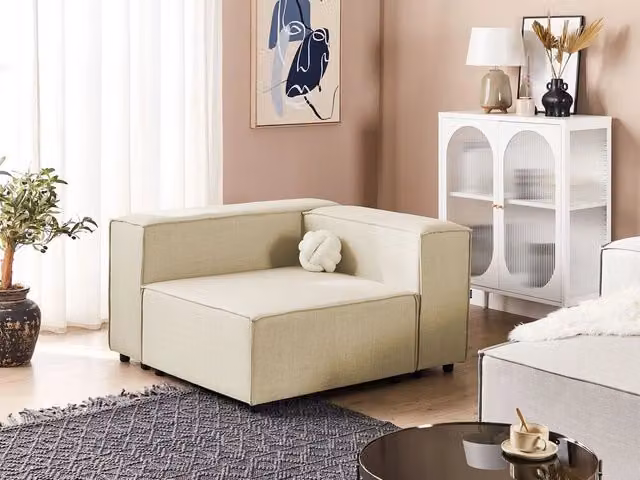 Modulo angolare Beliani per soggiorno in stile moderno con rivestimento in lino di poliestere beige, L 119 x P 68 x H 119 cm