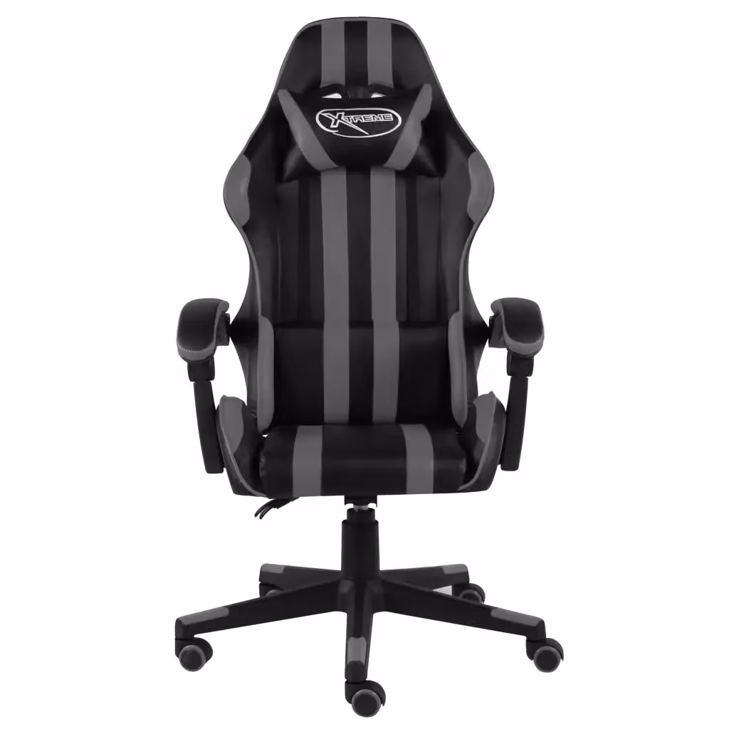 Sedia da Gaming Nero e Grigio in Similpelle con Poggiatesta e Ruote per Adulti – 2
