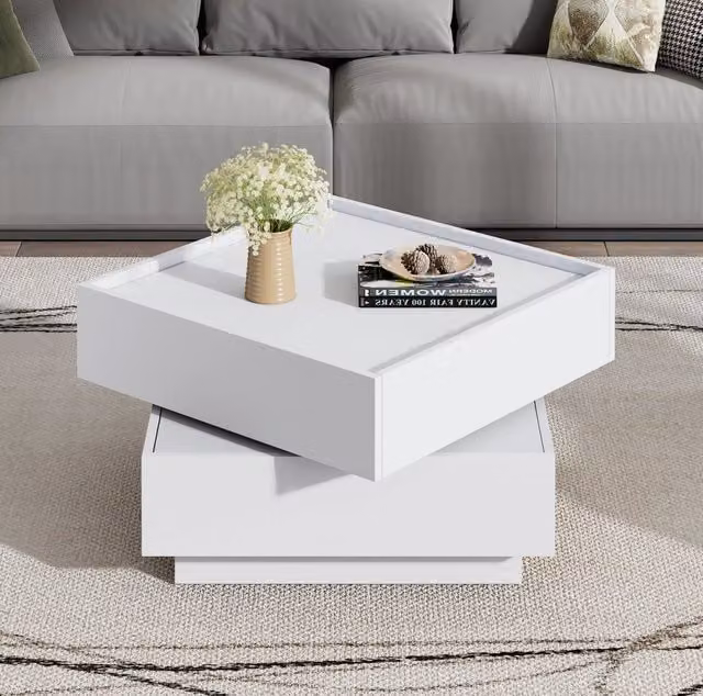 Tavolino da salotto girevole MODFU bianco con 2 cassetti L/P/H: 60 x 60 x 38 cm