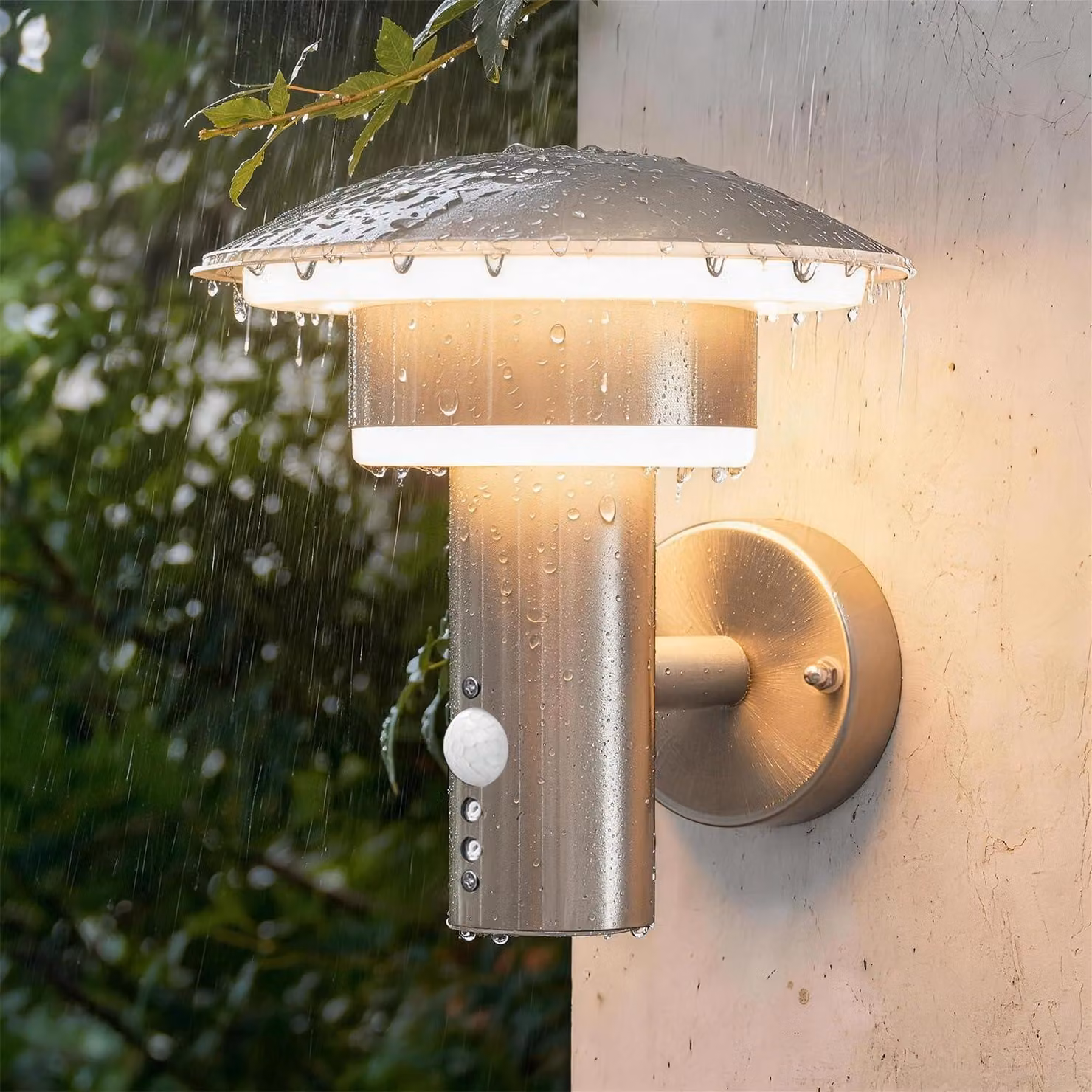 Lampada da parete con sensore di movimento, in acciaio inossidabile, 9W, luce bianco caldo, grado di protezione IP44, per uso esterno