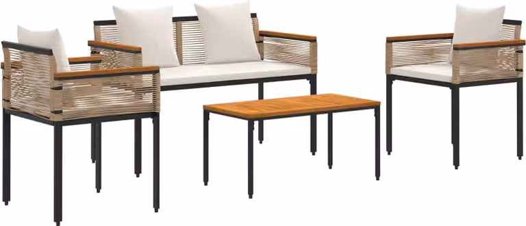 Set di Mobili da Esterno Beige e Bianco Crema polyrattan