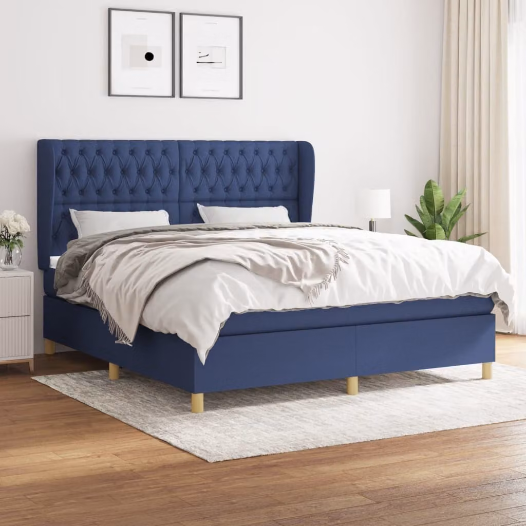 The Living Store Letto a molle con materasso blu 180x200 cm in tessuto