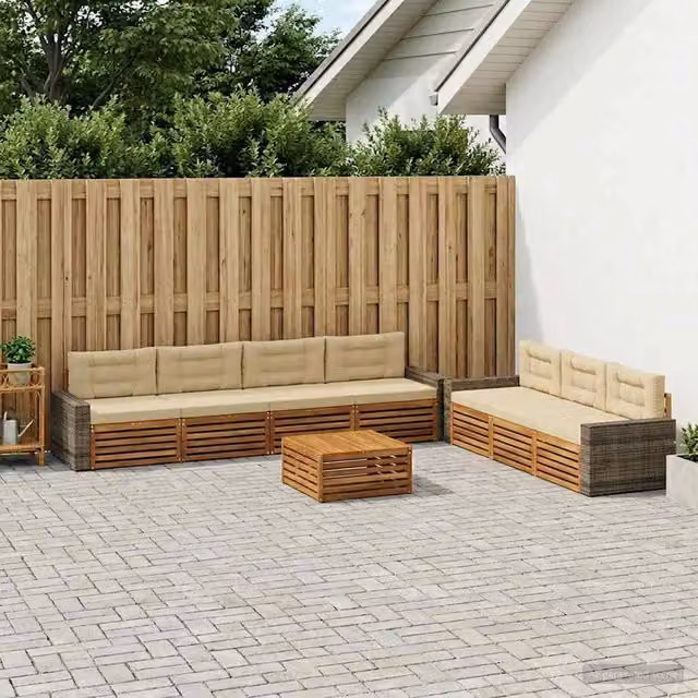 Set di divani da esterno vidaXL in legno di acacia con tavolino e cuscini, colore beige e sabbia