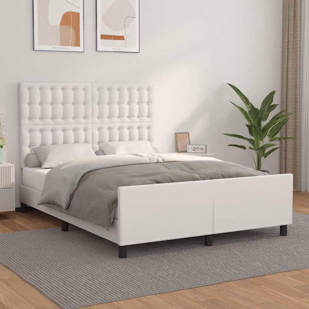 vidaXL Giroletto con Testiera in Similpelle Bianco, L/P/H: 140 x 190 cm – 1
