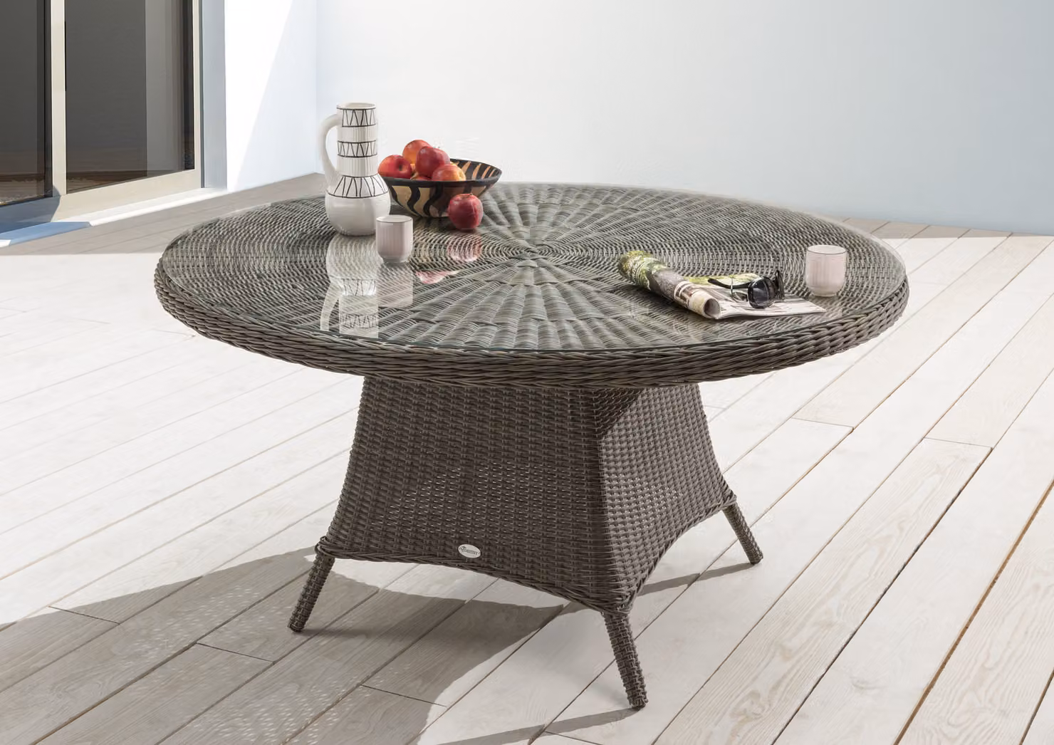 Tavolo da giardino Destiny LUNA Ø120x75cm, con piano in vetro annesso, grigio vintage