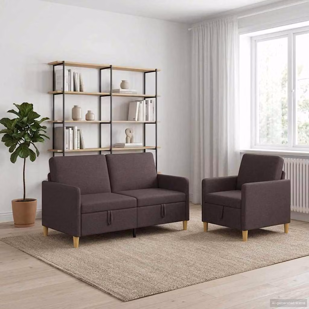 Set di 2 divani moderni vidaXL con contenitore, rivestimento in tessuto marrone con seduta sollevabile per il tuo soggiorno