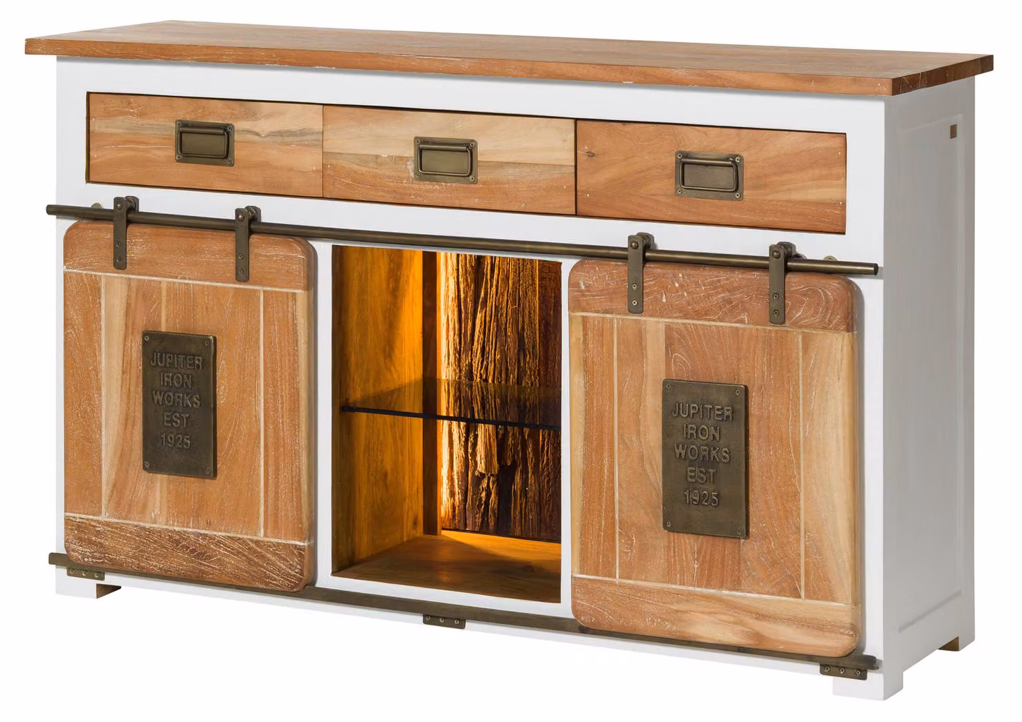MASSIVMOEBEL24 | Credenza in legno di mango / legno riciclato 150x45x90 laccato bianco RAILWAY LUX #500