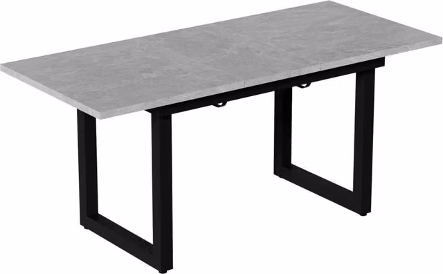 Tavolo da pranzo allungabile L140/180 x P80 x H75 cm in stile industriale, struttura in ferro nero e piano MDF effetto cemento