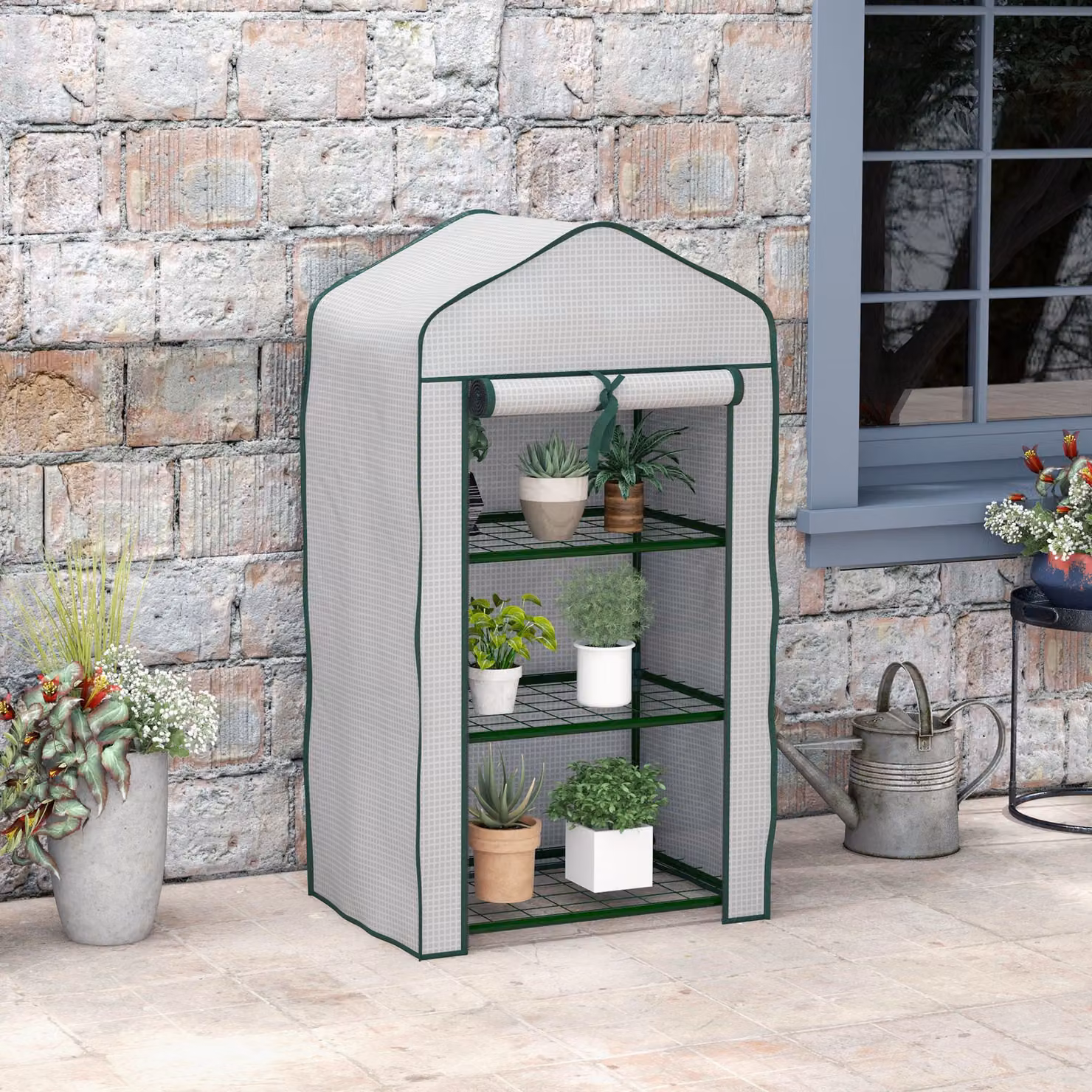 Mini Serra da Giardino Outsunny con 3 Ripiani e Copertura in PE, Bianco, L/P/H: 59 x 39 x 127 cm – 2