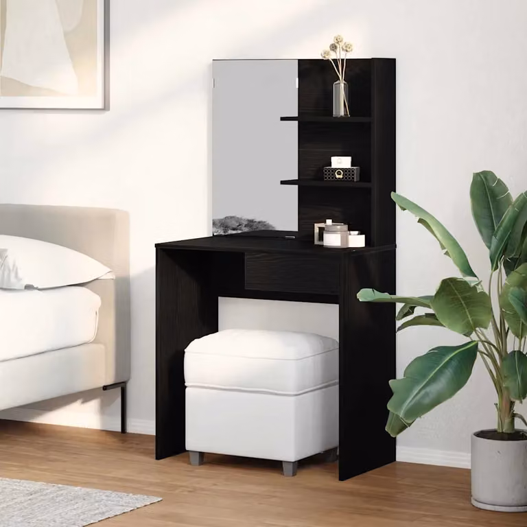 vidaXL Tavolo da Trucco Moderno con Cassetto in Rovere Nero, L/P/H: 74,5 x 40 x 141 cm