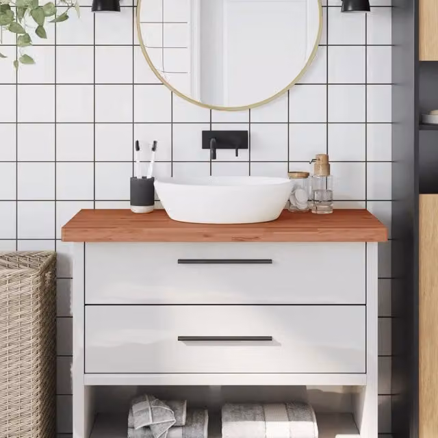 Piano Bagno vidaXL in Legno Massello di Faggio Bianco L: 100 cm, P: 60 cm, H: 4 cm – 1