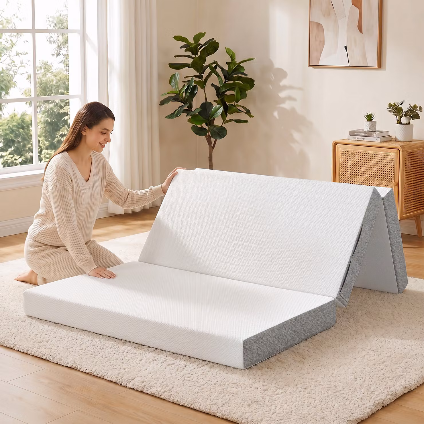 Materasso pieghevole in 3 parti HOMCOM in memory foam gel, bianco, L/P/H: 140 x 190 x 15 cm – 2