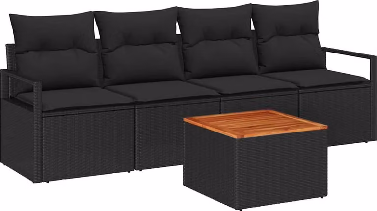 Set Divano da Giardino con archiviazione 5 pcs Nero polyrattan