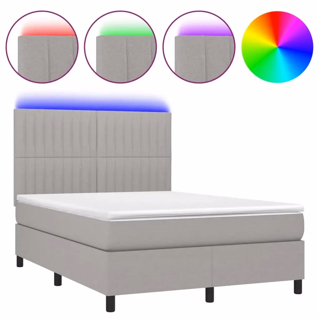 Letto con Materasso a Molle e Illuminazione LED vidaXL in Tessuto Grigio Chiaro L/P/H: 140 x 190 x 128 cm – 2