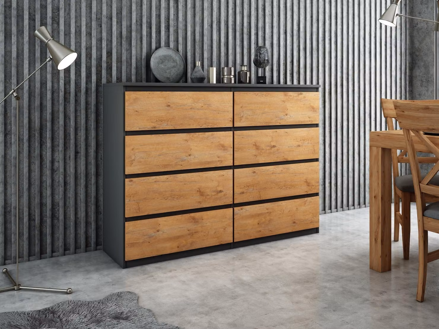 Comodino pratico da 120 cm con 6 cassetti e ampio spazio di archiviazione