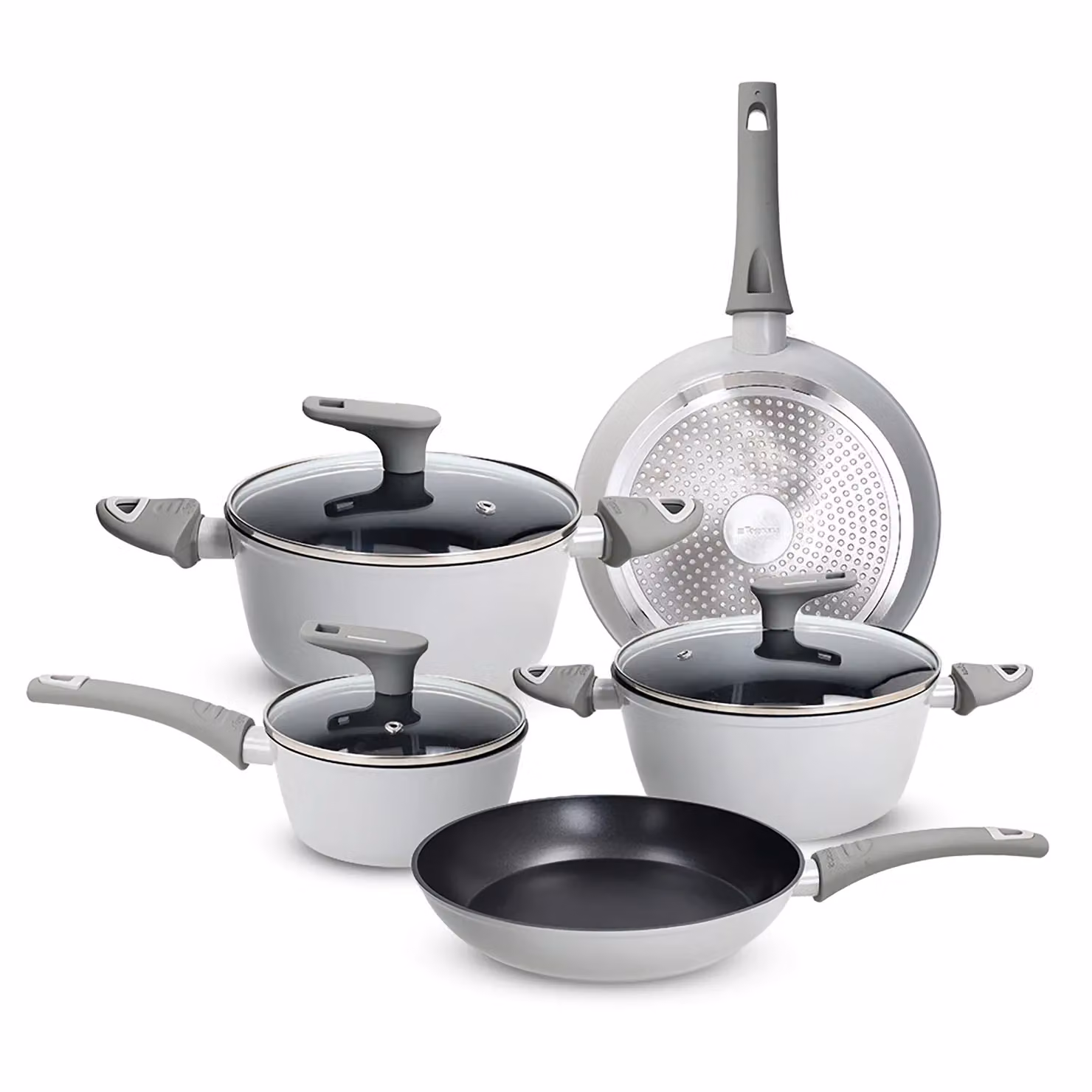 Set di pentole e padelle Tognana 8 pezzi in alluminio forgiato con effetto pietra e rivestimento antiaderente, colore grey – 1