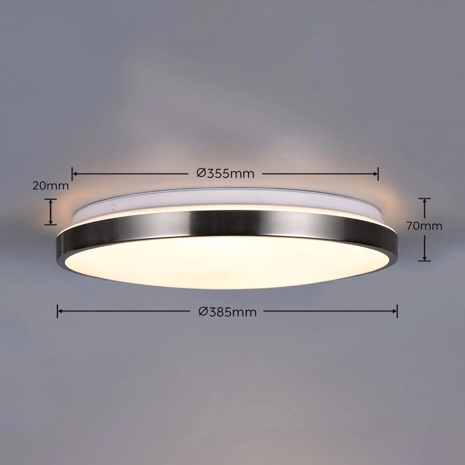 Trio Lighting Plafoniera soffitto Fena, dimmerabile, Alluminio / Grigio / Zincato, Bagno, Metallo, Moderno, Plafoniera