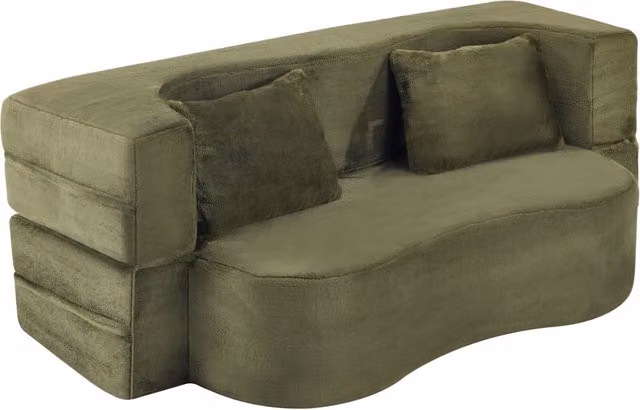 Divano letto pieghevole Chicfurn a 2 posti con design ondulato in tessuto effetto peluche e 2 cuscini, colore verde – 1