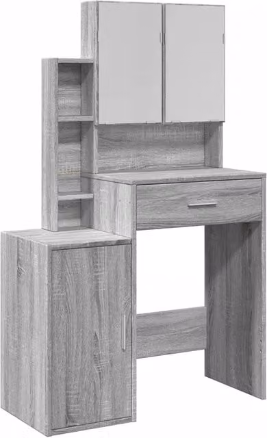 Toeletta moderna con armadietto e tavolo da trucco in legno grigio Sonoma L/P/H: 80 x 35 x 132 cm