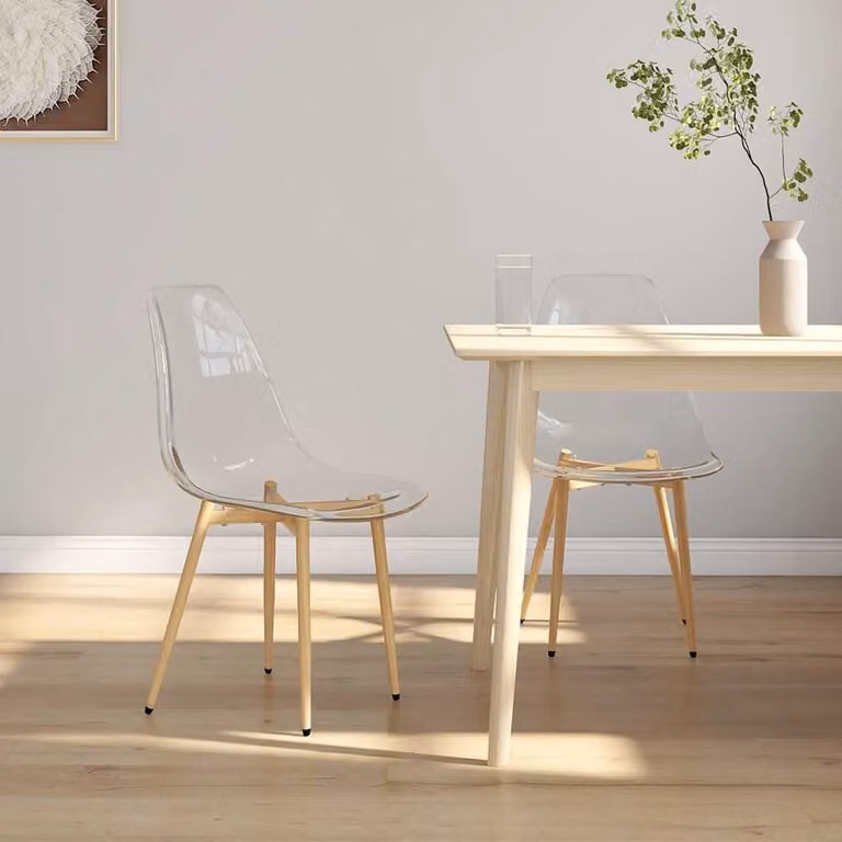 Set di 2 sedie da pranzo moderne vidaXL in PET trasparente con struttura in metallo